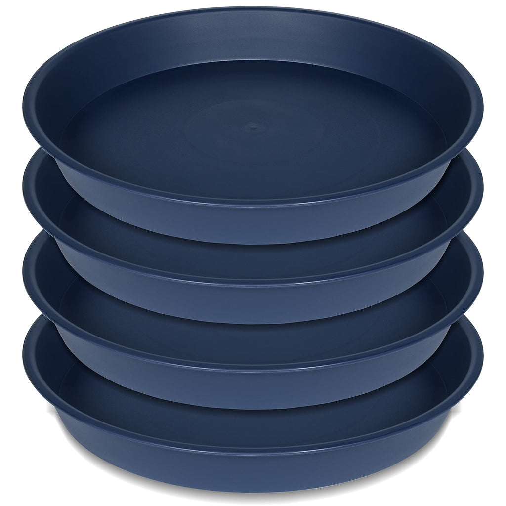 Bleuhome 4 Pack of 16 17 inch Plant Saucer (15 inch Base), 2.3" Depth, Heavy Duty Deep Plant Trays for Planter Pots, Bird Bath Bowls, Plastic Plant Saucers for Indoors (17", Blue)
