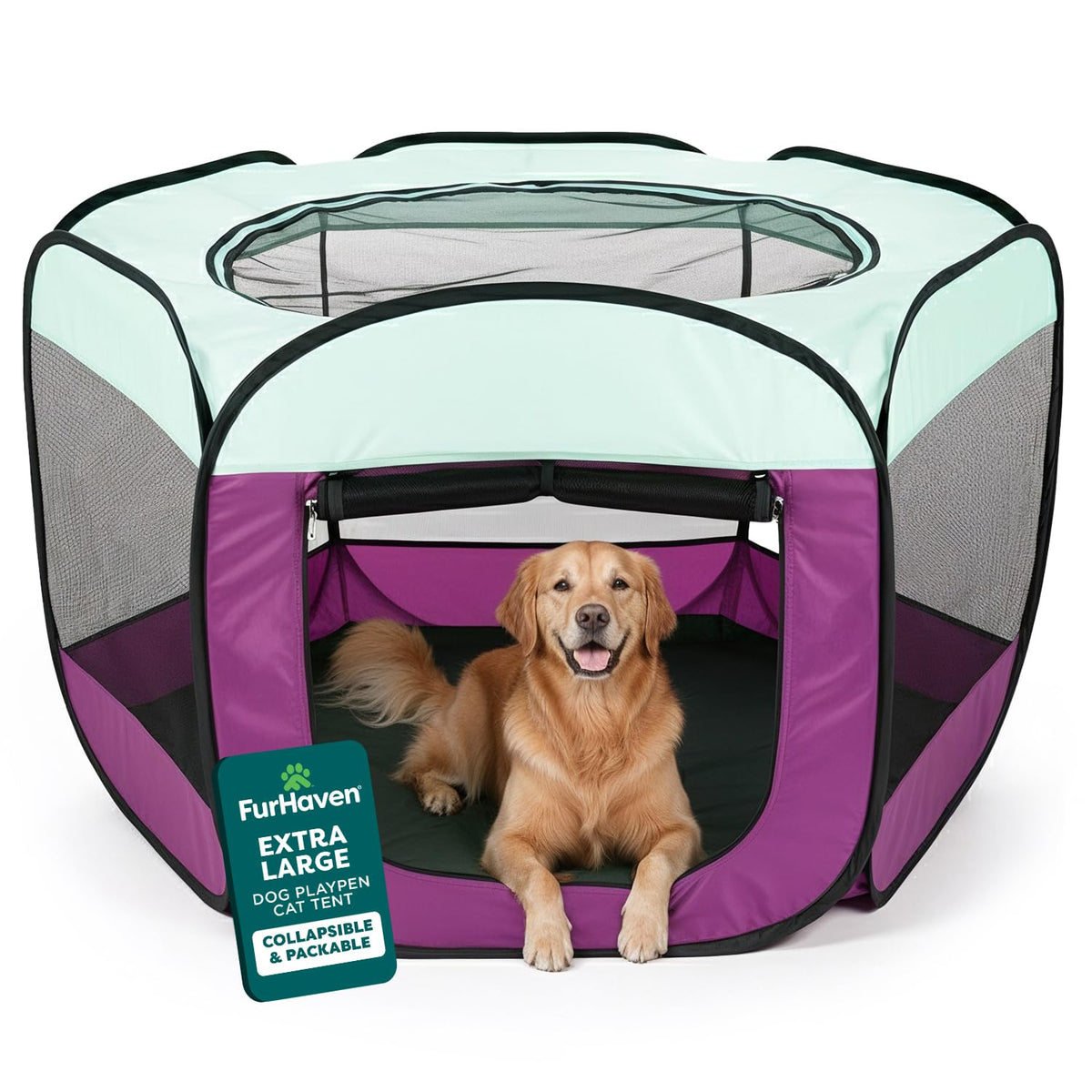 Furhaven Portable Dog Playpen Cat Tent, Pet Playground,Kennel Foldable Indoor Outdoor Zippered Puppy Crate - Navy, Medium