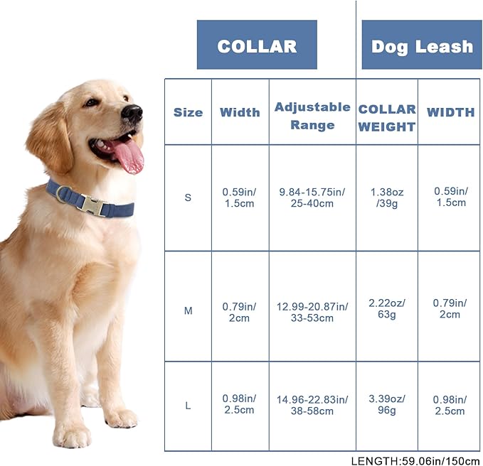 Genuine Leather Dog Collar - Adjustable Pet Collar with Quick Release Metal Buckle, Soft Skin Friendly Real Leather Collar for Small, Medium, Large Dogs (Blue, L：Fit 15-23" Neck)