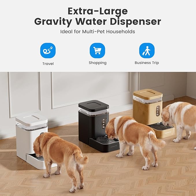 Gardner Pet Automatic Dog Water Dispenser Gravity Waterer with Stainless Steel Bowl Water Dispenser 6.5L Large Capacity Water Feeder with Filters for Dogs Cats Pets, BPA-Free Noise-Free (Black, 6.5L)