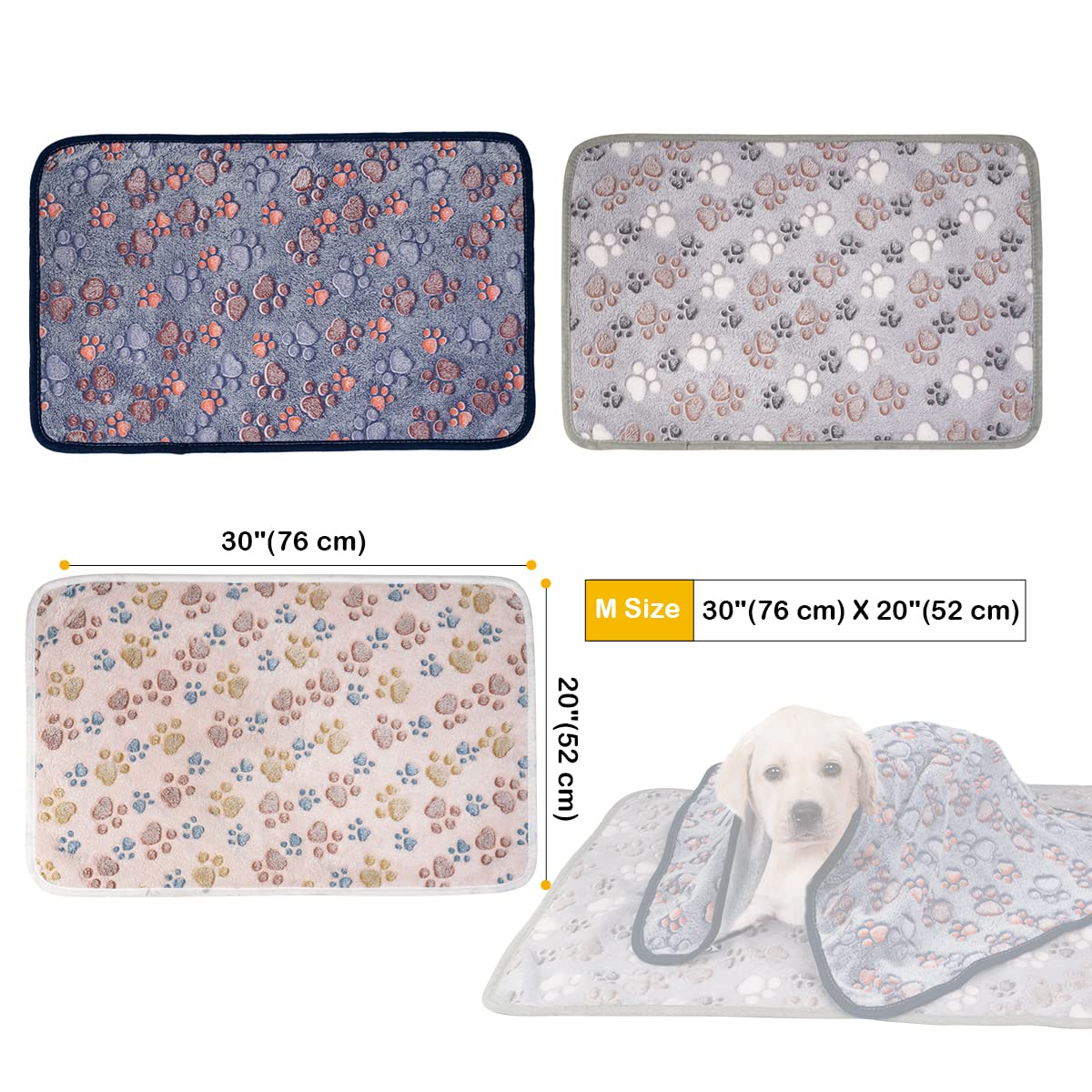 Dono 1 Pack 3 Dog Blankets, Soft Fluffy Fleece Pet Blanket Warm Sleep Mat Paw Print Design Puppy Kitten Throw Blankets Doggy Blanket for Dogs