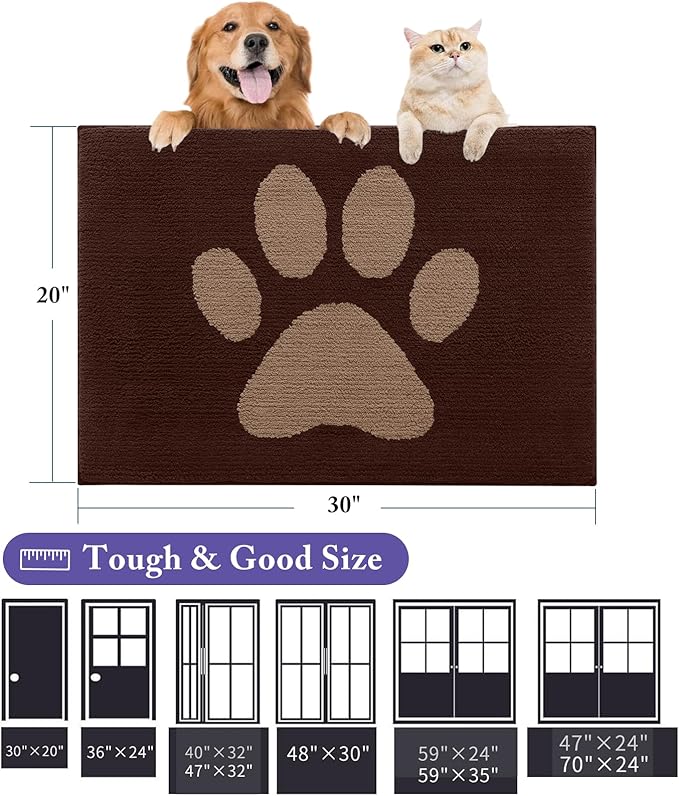 Buganda Dog Door Mat for Muddy Paws 30x20, Absorbent Doormat for Inside