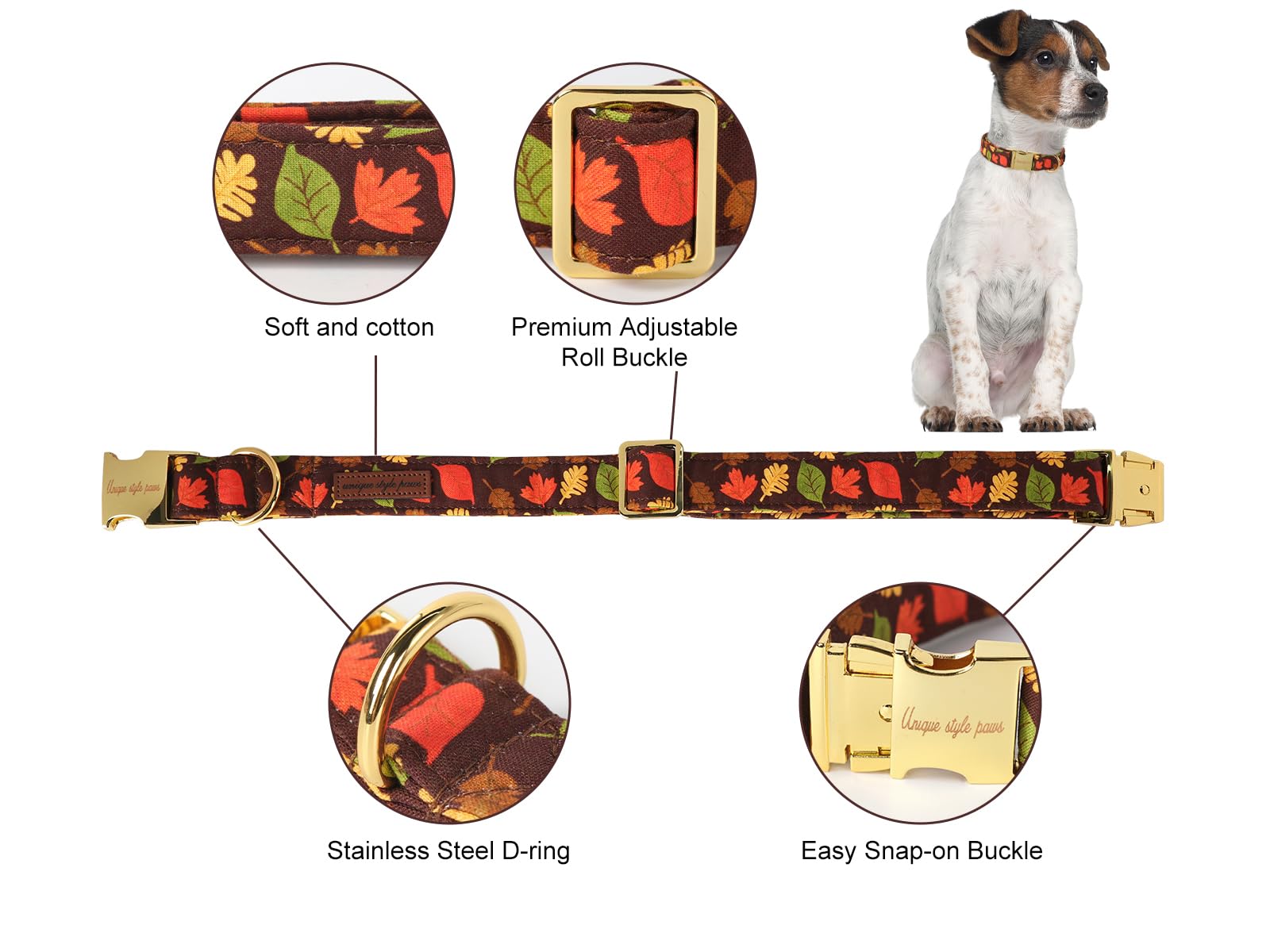 Unique style paws Dog Collar Metal Buckle Maple Leaves Collar Gift Durable Cute Collar for Small Medium Large Boys Girls Dogs