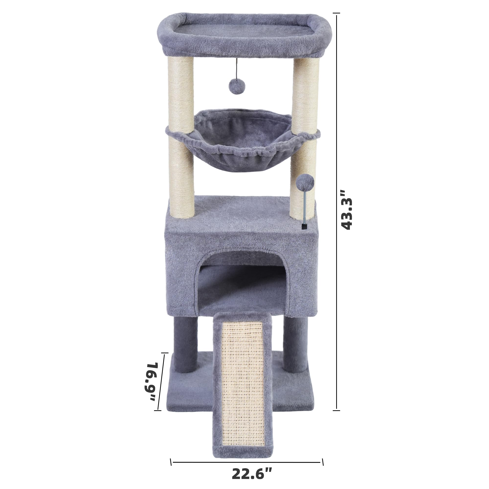 ROYPET Fashion Design 43.3" Cat Trees with Cat Houses,Grey