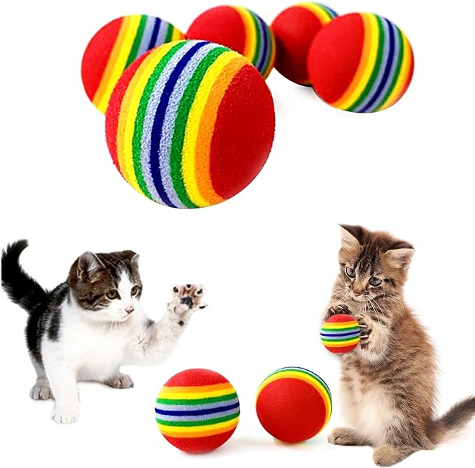 PET SHOW 50pcs 1.4" Interactive Cat Toy Balls for Indoor Cats Colorful Rainbow Soft Foam Kitten Toys Ball for Small Dogs Puppies Quiet Playing Stuff 5 Colors