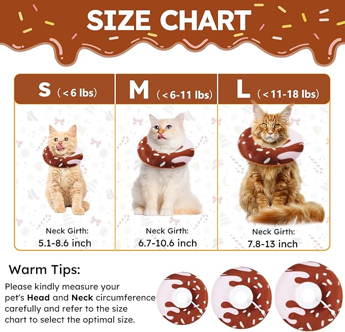 Hpetppy Cat Cone Collar Soft, Cat Recovery Collar for Wound Healing Cute Donut Adjustable Kitten Cones to Stop Licking Comfortable Lightweight Neck Elizabethan Collars for Cats Kittens After Surgery