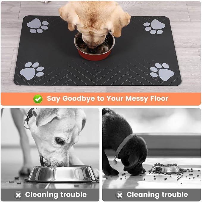Pet Feeding Mat-Absorbent Pet Placemat for Food and Water Bowl, with Waterproof Rubber Backing, Quick Dry Water Dispenser Mat for Dog and Cat (27"x17", Coffee)