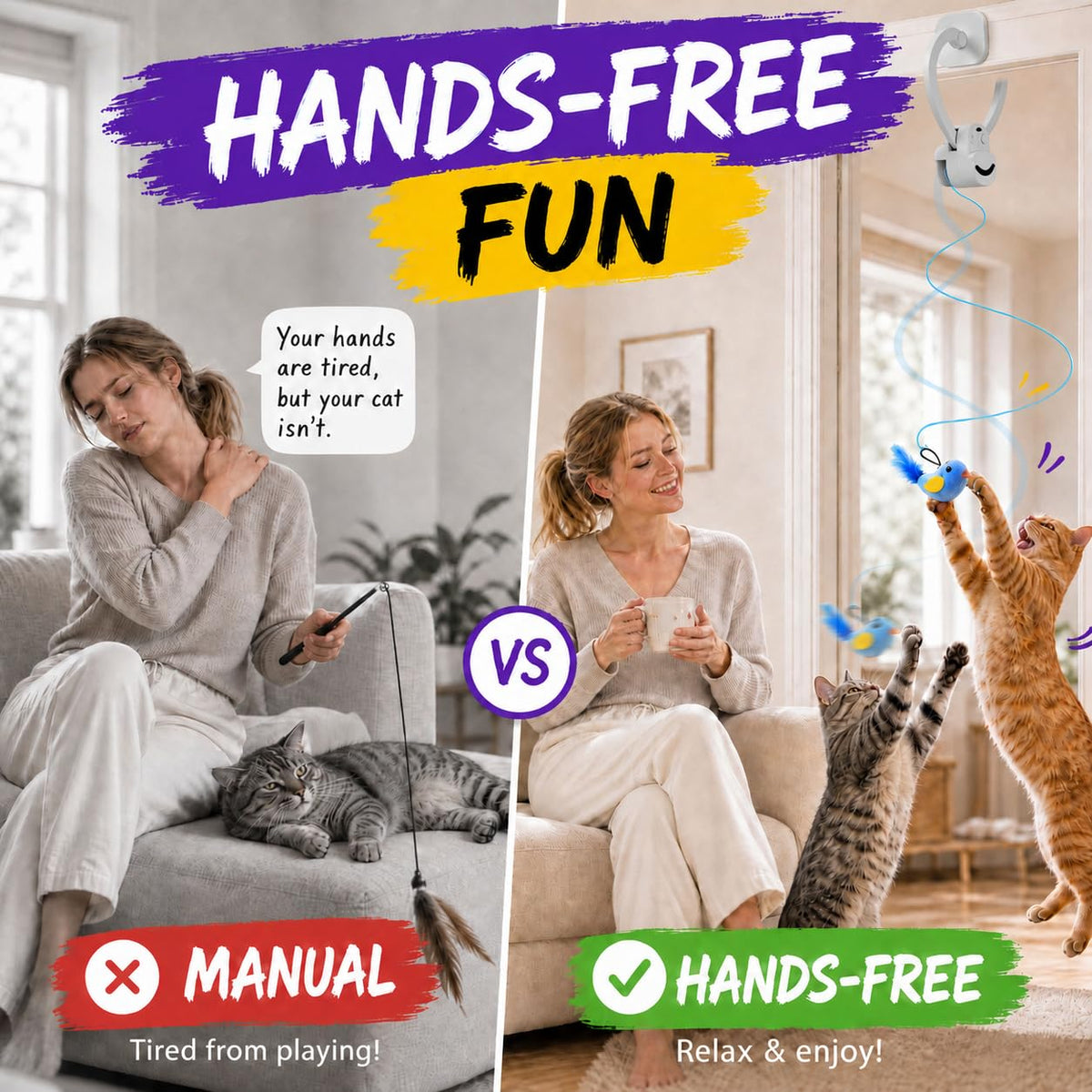 Interactive Cat Toys for Indoor Cats, Clip-On Automatic Flying Bird