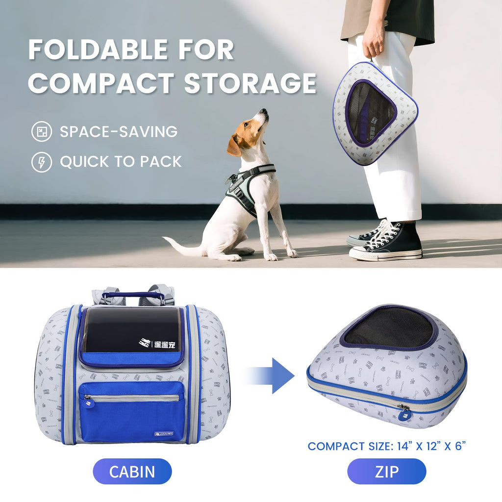 LIULIUPET Cat and Dog Backpack Carrier, Foldable Breathable Pet Carrier Backpack with Mesh Ventilation, Large Portable Outing Traveling Pet Bag for Small, Medium Cats, Small Dogs, Blue