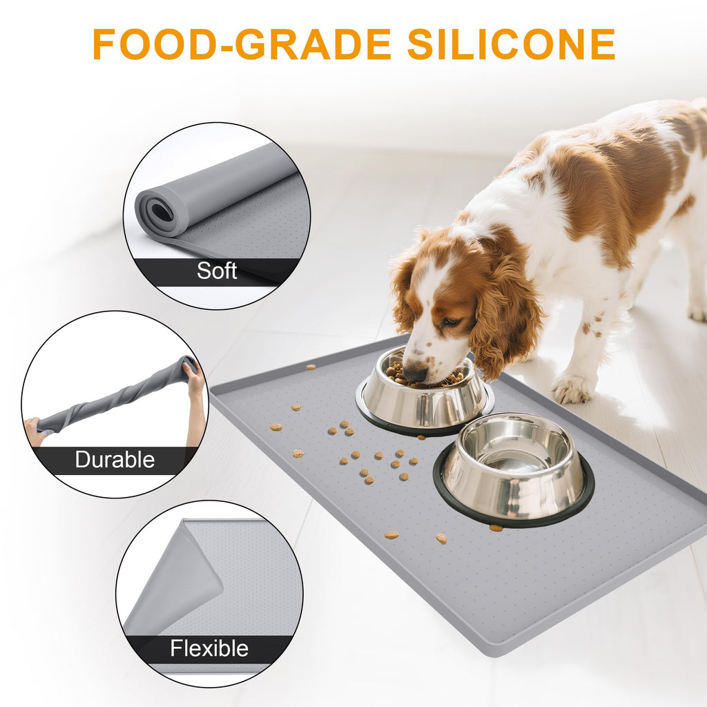 Mofason Silicone pet Food mats for Floor Waterproof Water Tray for pet Bowl