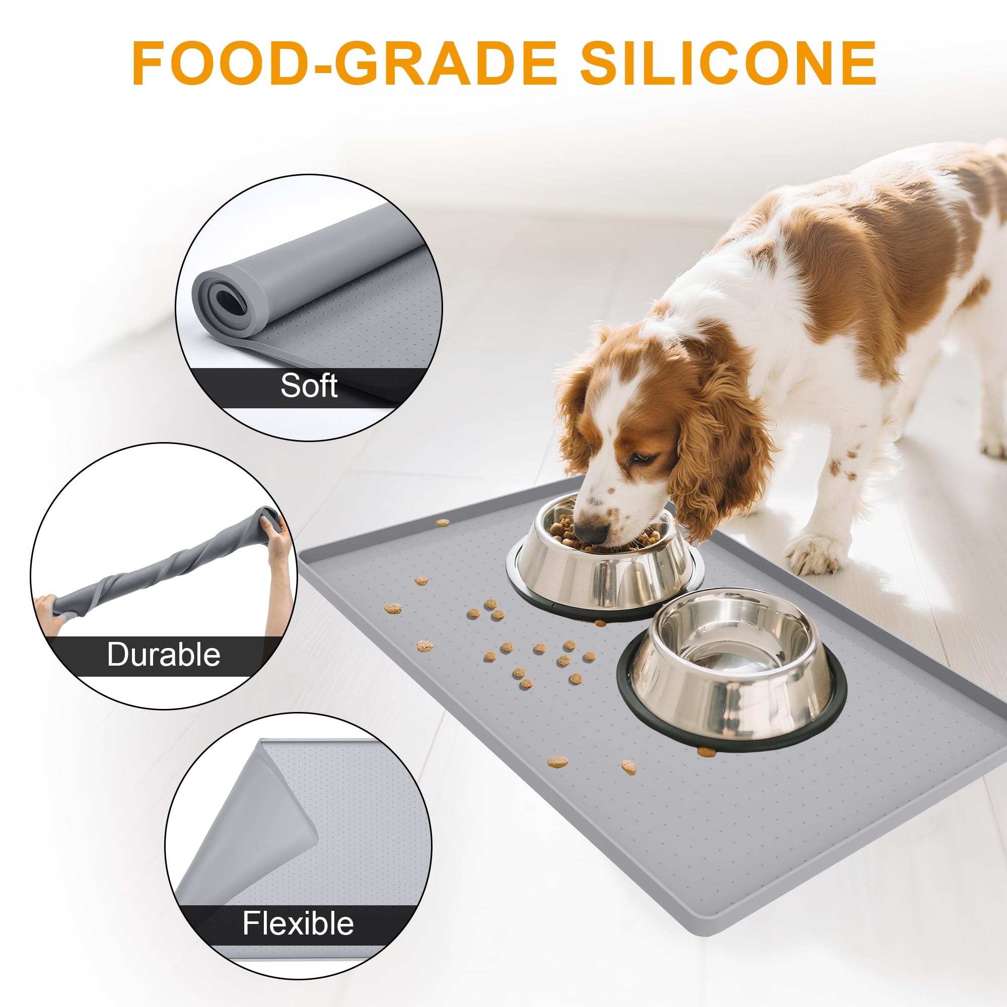 Mofason Silicone pet Food mats for Floor Waterproof Water Tray for pet Bowl