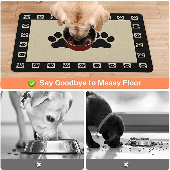 Absorbent Pet Dog Bowl Mat for Food and Water, Pet Cat Food Feeding Mat with Non Slip Rubber Backing, Dog Food Mats for Floors Waterproof, 17"x30"
