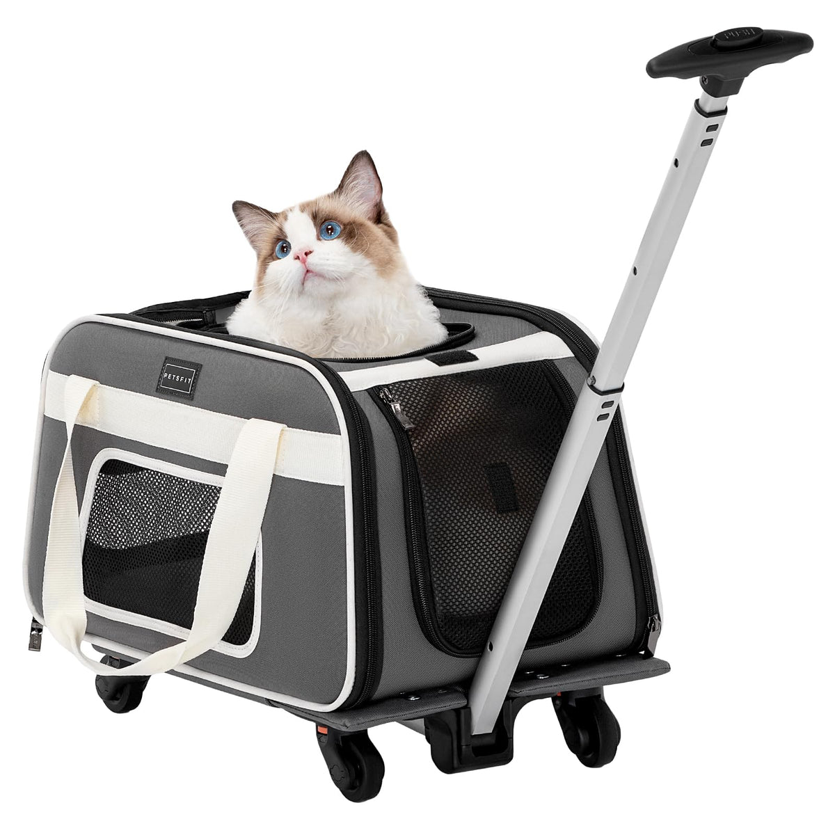 Petsfit Cat Carrier with Wheels, Removable Spinner Wheels, Up to 13 lb