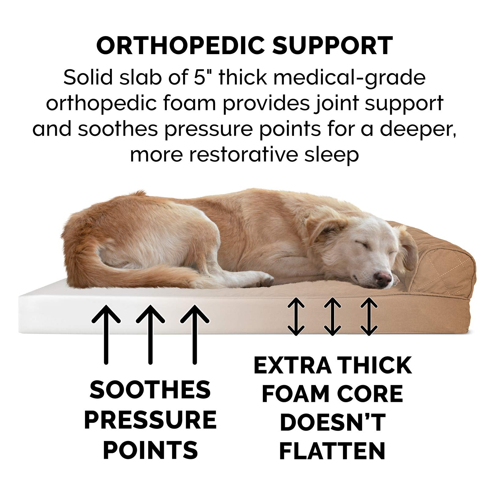 Furhaven Orthopedic Dog Bed for Large Dogs w/ Removable Bolsters & Washable Cover, For Dogs Up to 125 lbs - Quilted Sofa - Toasted Brown, Jumbo Plus/XXL