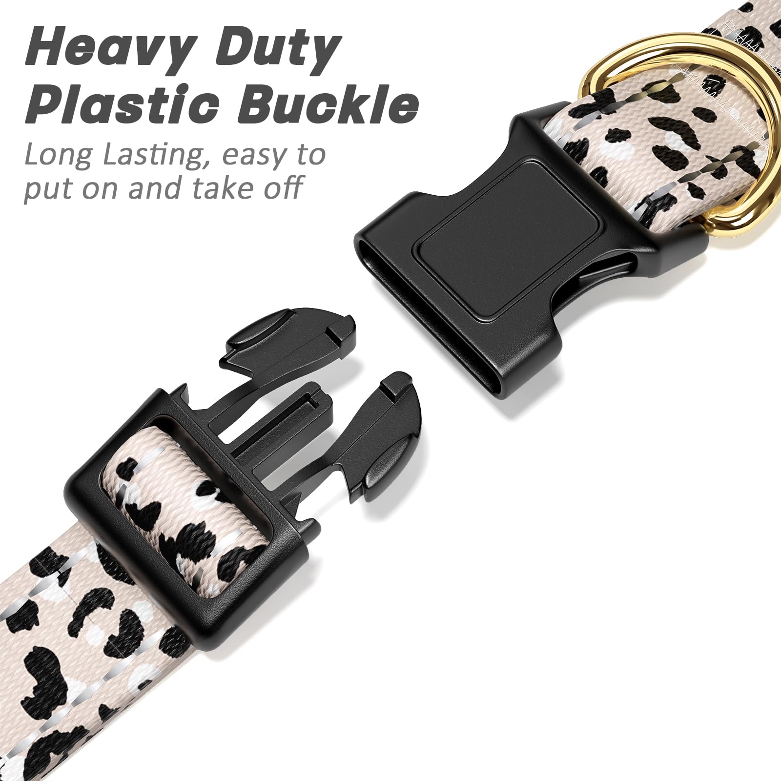 TMOODEL Reflective Dog Collar for Extra Small Dogs, Cute Leopard Style Adjustable Heavy-Duty Nylon Puppy Collar for Boy and Girl Female, Soft Pet Accessories with Quick Release Buckle, Beige