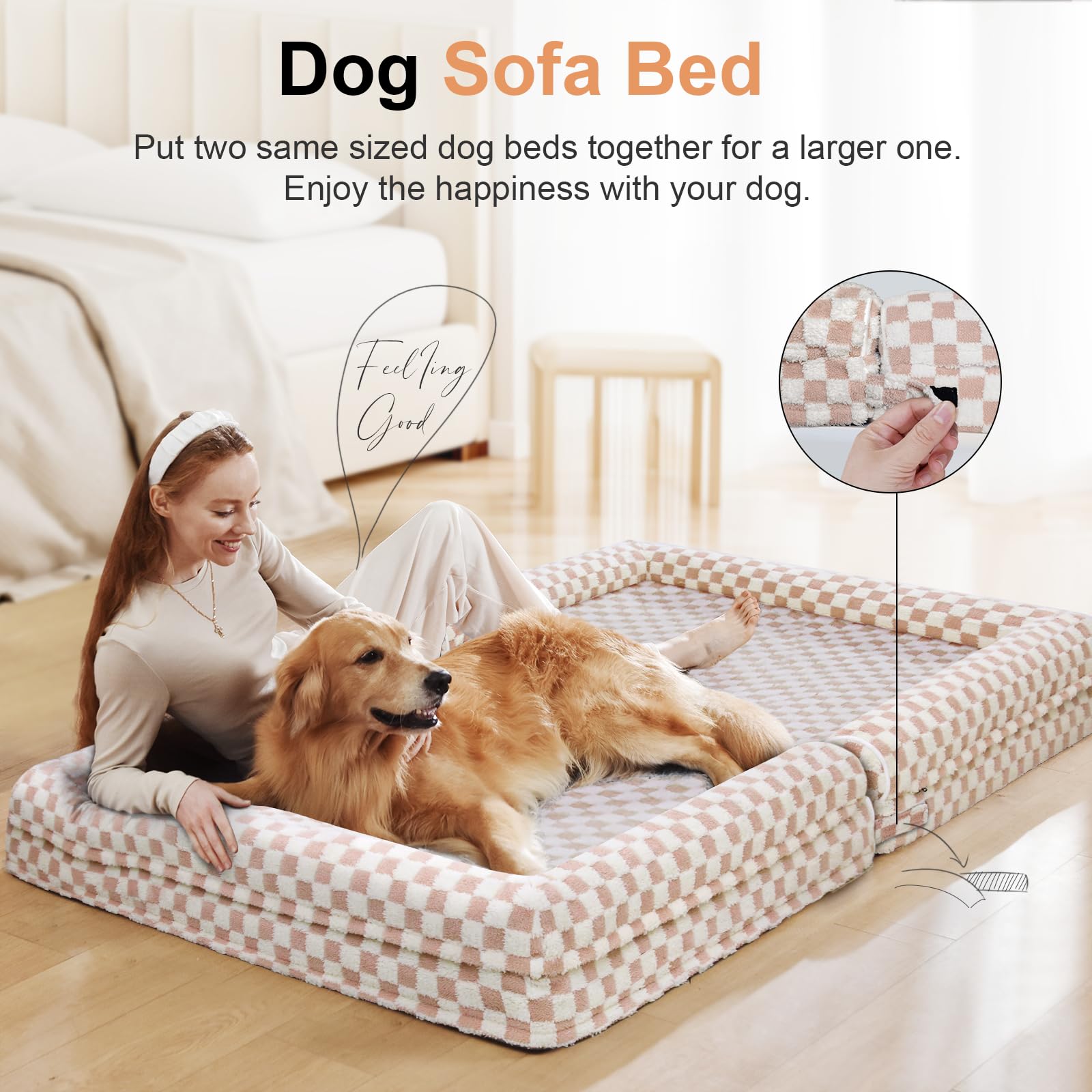 NANUYA Orthopedic Dog Bed for XX-Large Dogs, 44 x 35 Inch, Pink Grid