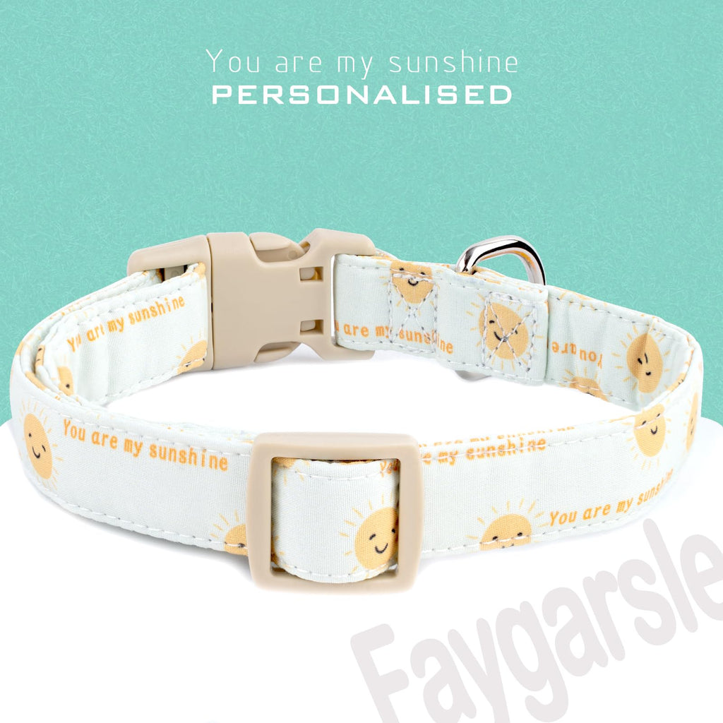 Faygarsle Sunshine Pattern Dog Collar, Adjustable Cotton Fabric, Cute Design for Small Medium Large Dogs, L