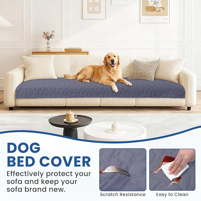 Waterproof Dog Bed Cover, Non-Slip Dog Blanket for Couch, Couch Covers for Dogs Washable, Pet Blanket for Furniture, Pet Bed Mat for Sofa, Car, Pet Supplies (52x82 Inch, Grey Blue)