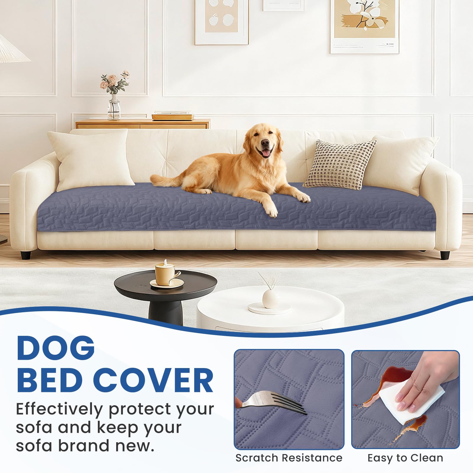 CYCMACO Waterproof Dog Blanket, Non-Slip Soft Pet Bed Cover, Couch Cover for Dogs Washable, Protects Sofa, Furniture, Crate, Car, Tear Resistant Leakproof Pet Blanket (68x82 Inch, Grey Blue)