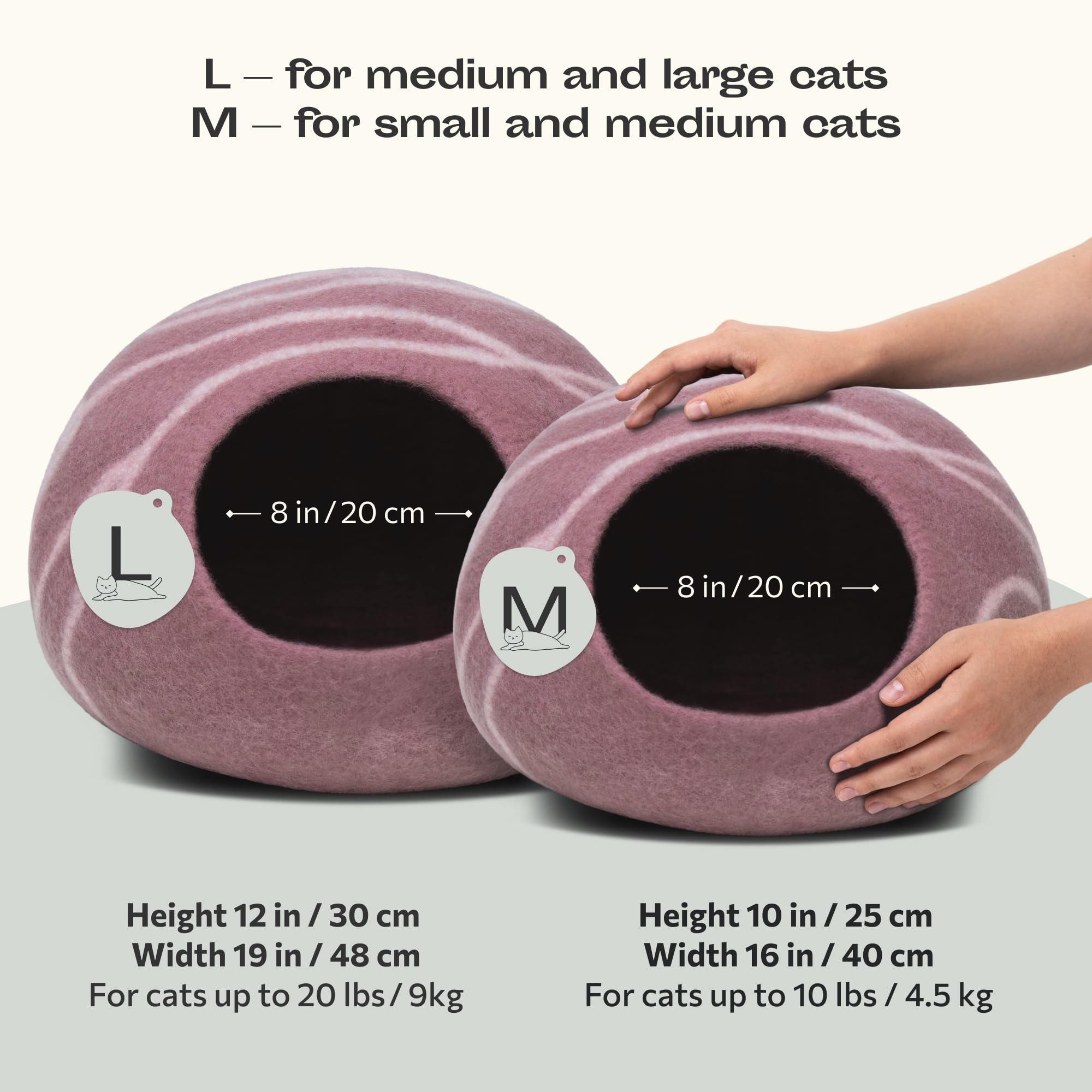 MEOWFIA Cat Cave - Merino Wool Bed for Indoor Cats (Rose Gold, Large)