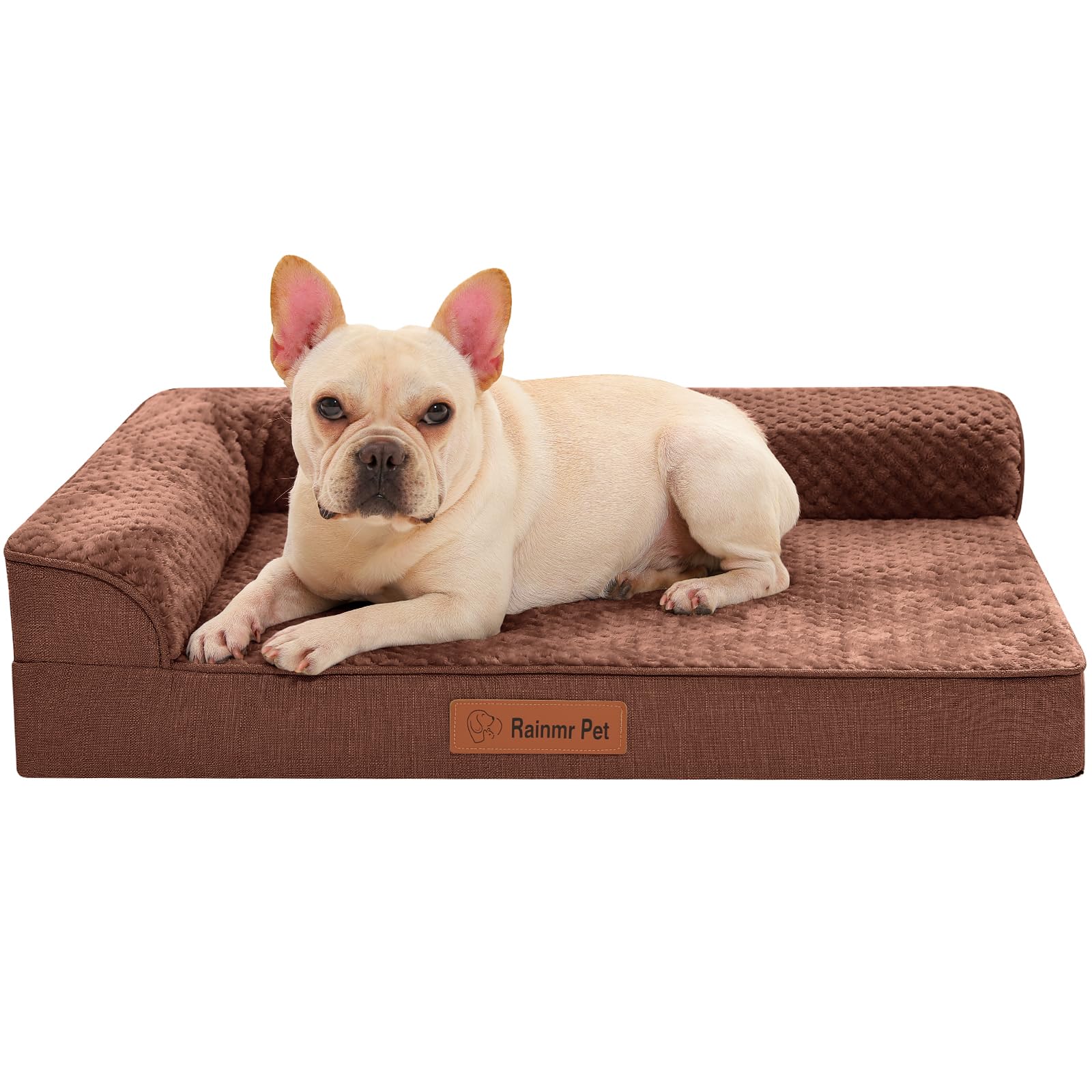 Rainmr Waterproof Dog Bed for Small Dogs - Orthopedic Memory Foam Puppy Couch Sofa, Removable Cover & Anti-Slip Bottom, 30x20 Inches, Brown