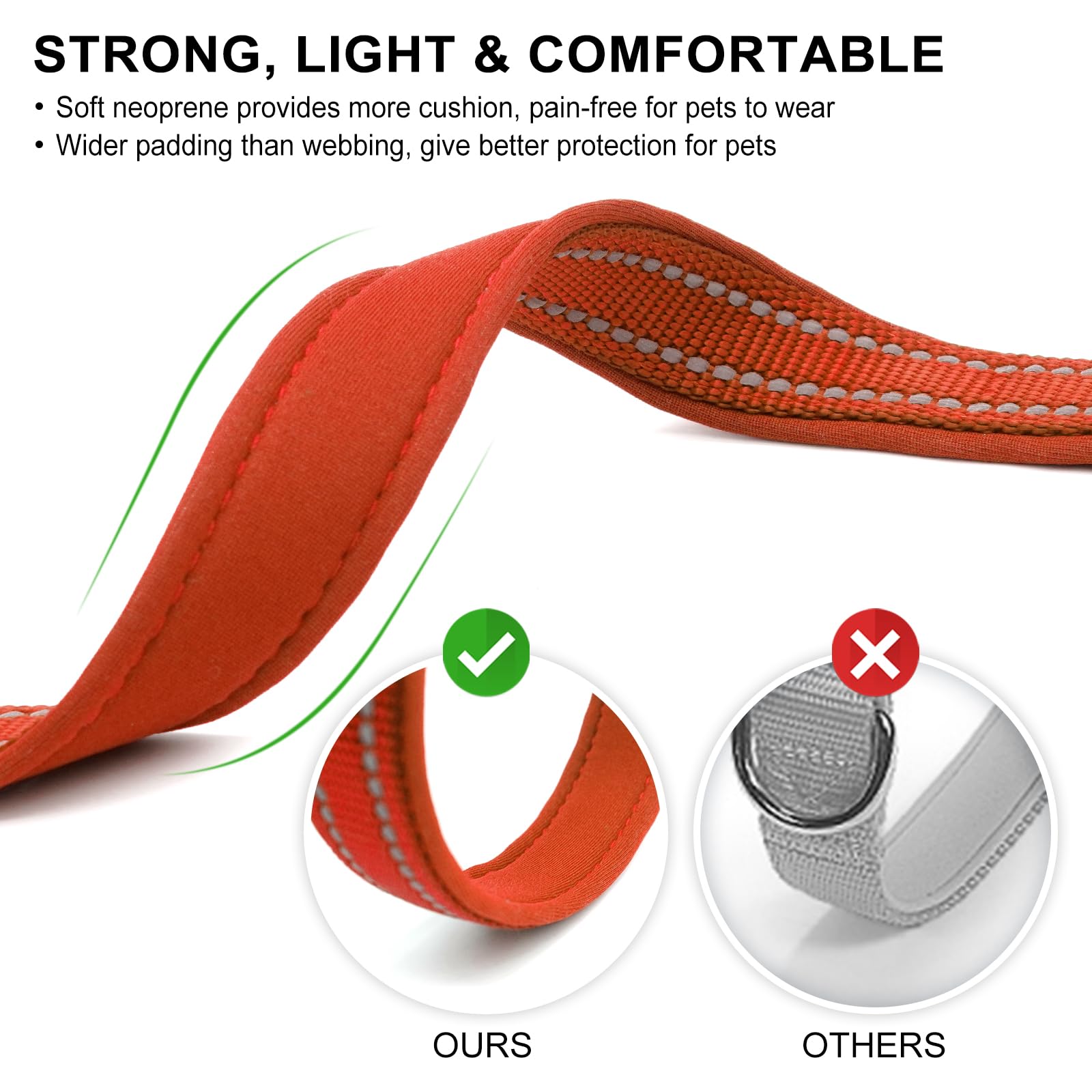 azuza Reflective Dog Collar, Soft Neoprene Padded Pet Collar with ID Tag Ring, Adjustable for Puppy and Small Dogs,Rust Red,XS