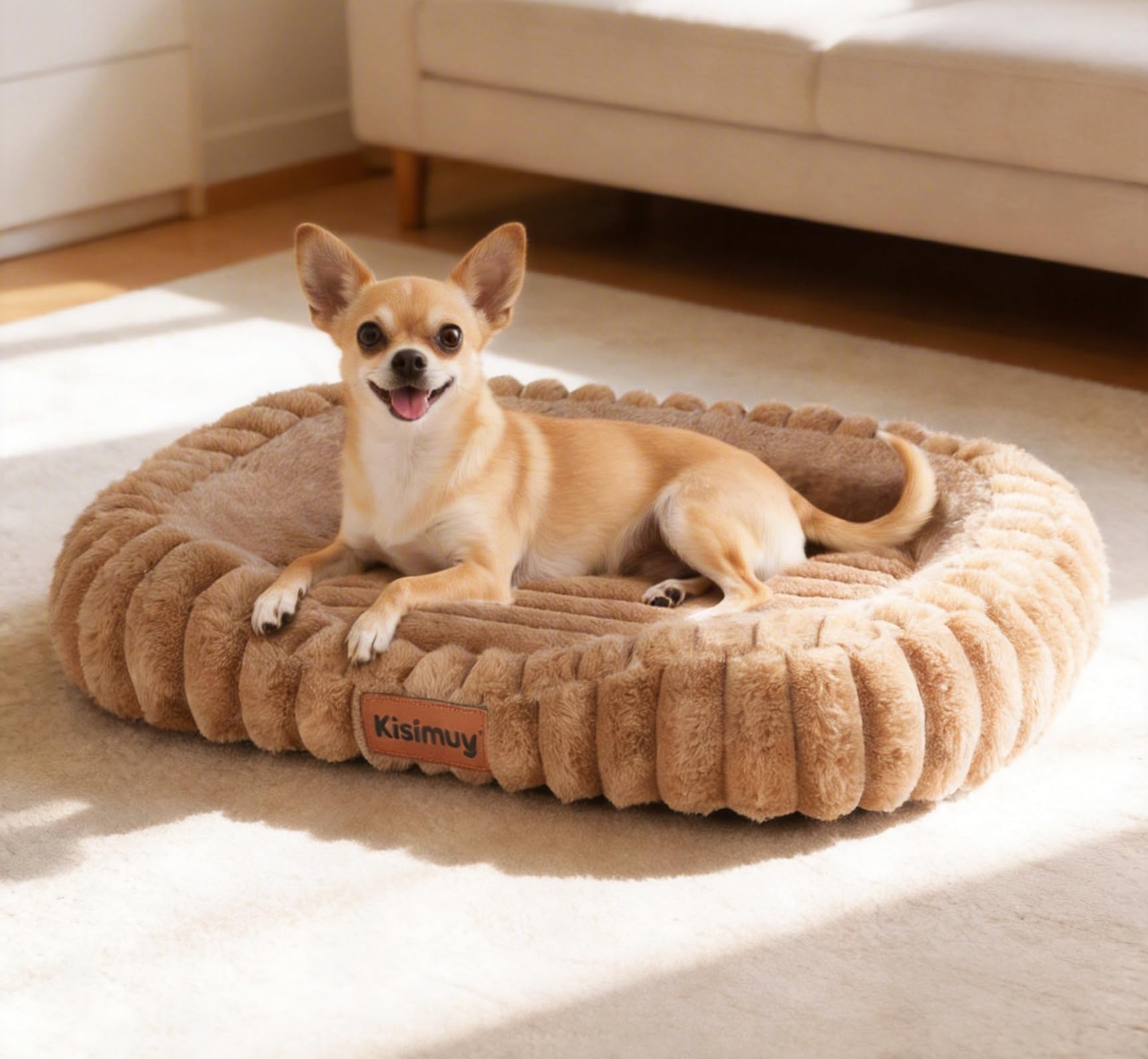 KISIMUY Orthopedic Dog Bed, Washable Soft Furry Pet Bed & Anti-Slip Bottom