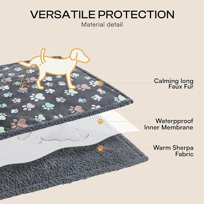 Luciphia Waterproof Pet Blankets for Couch Sofa Bed Cover Cat Liquid Pee Proof Washable Soft Fluffy Large Dog Blanket Reversible Furniture Protection Puppy Grey Paw Thicken Medium（57" x 40"）