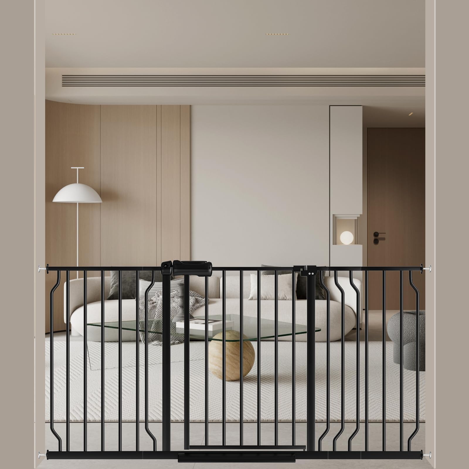 WAOWAO 52.76-62.2" Extra Wide Baby Gate Pressure Mounted 30" Tall Black