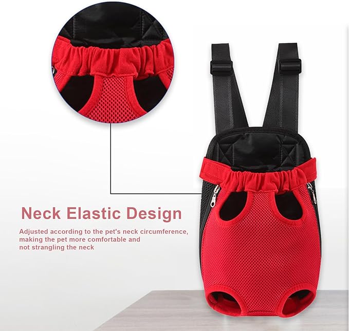 Dog Carrier Backpack, Adjustable Pet Front Carrier Backpack, Ventilated Pet Chest Carrier for Hiking Camping Travel, Sling Bag for Small Medium Dog Cat Rabbit Puppy (Red, XL)