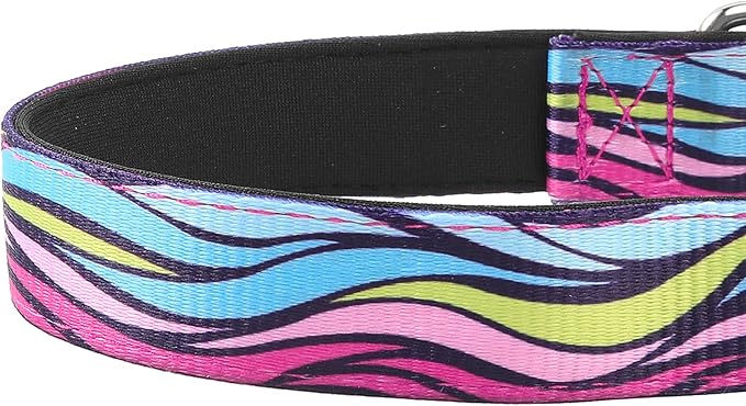 PWOD Reflective Dog Collar, Adjustable Soft Neoprene Padded Nylon Pet Collars with Buckle for Puppy and Small Dogs, Cats, Colorful Wave Pattern,M