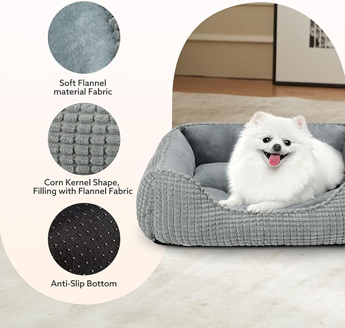 MIXJOY Rectangle Washable Orthopedic Dog Bed for Small, Medium and Large Dogs, Soft Calming, Sleeping Puppy Bed Durable Pet Cuddler with Anti-Slip Bottom, S (20"x19"x6")
