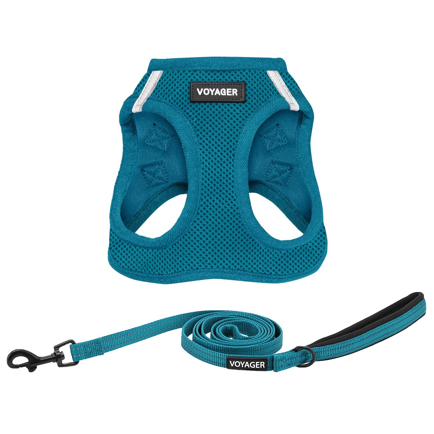 Best Pet Supplies Voyager Step-in Air All Weather Mesh Harness and Reflective Dog 5ft Leash Combo with Neoprene Handle, for Small, Medium and Large Breed Puppies - Turquoise, Large
