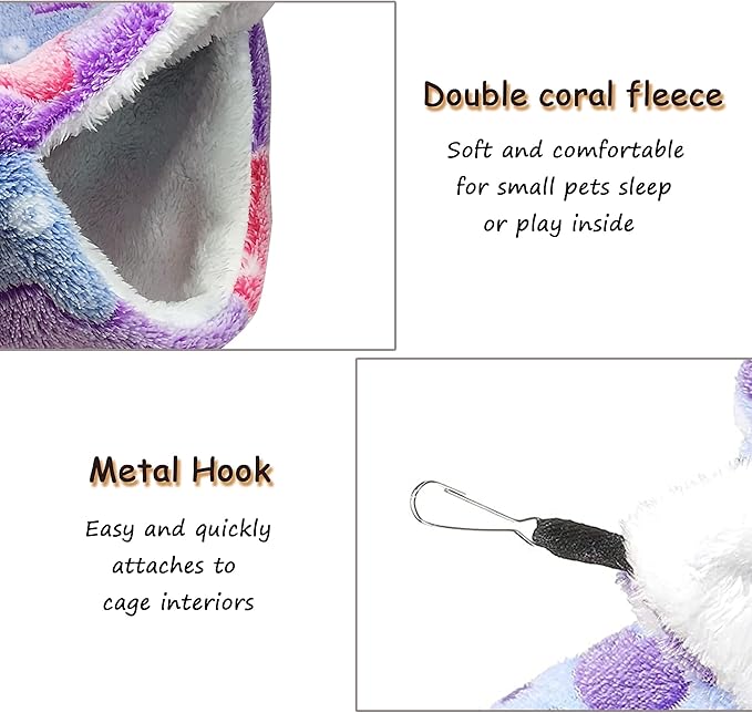 OINEEDU Guinea Pig & Ferret Hammock for Cage - Machine Washable Double-Decker Hanging Bed - Fits Sugar Glider,Fancy Rat,Hamster,Gerbil - 13.3" x 13.3" - Romantic Purple