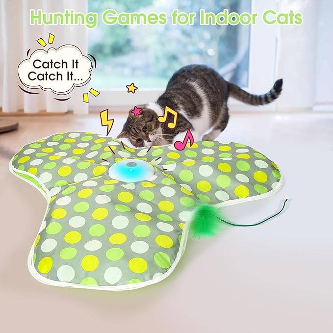 FUGODIWI Interactive Cat Toys for Indoor Cats & Kittens - Automatic Hide & Seek Toy with Feather Tail,Squeaky Mouse Sounds, Motion Activated,USB Rechargeable Boredom Relief & Self Play Enrichment Game