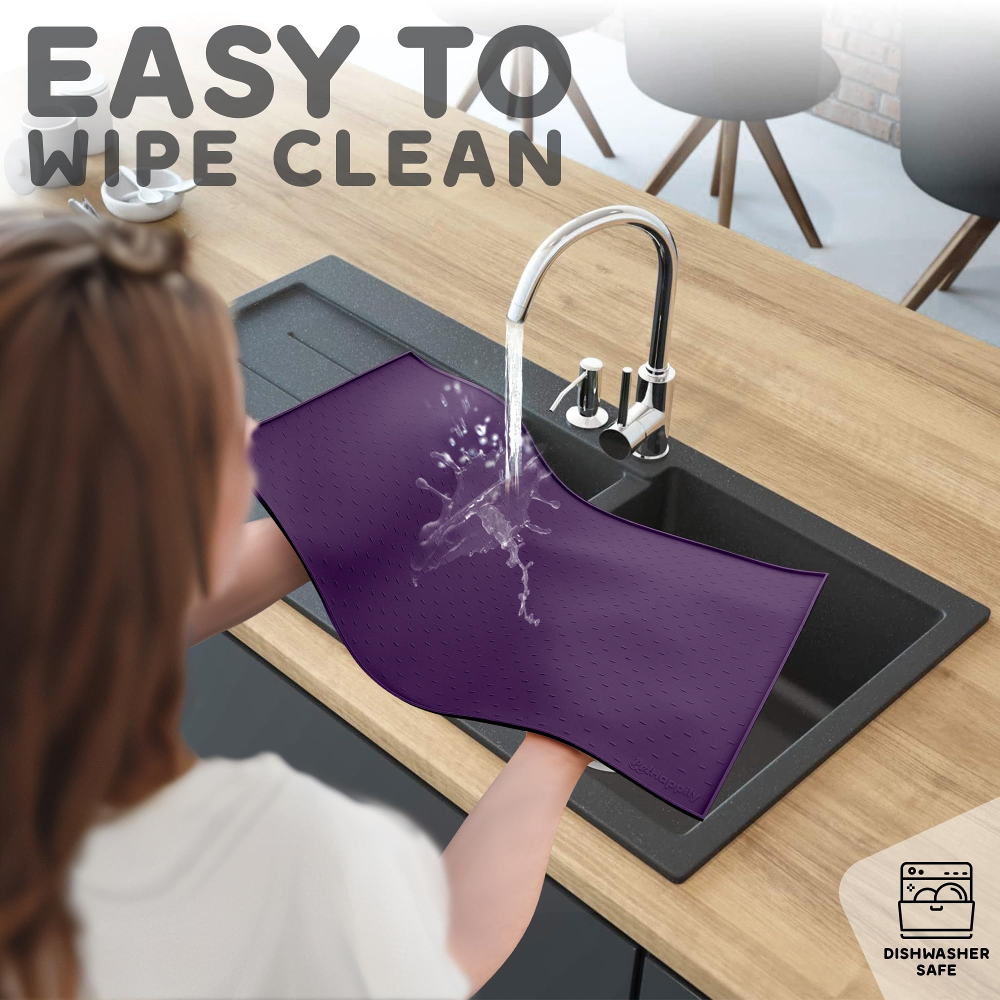 PetHappily Dog Food Mat - Raised Edges Dogs Mat for Food and Water Prevent Spill, Waterproof Cat Food Mats Protect Floors, Easy Clean Dog Bowl Mats for Food and Water, Silicone Pet Food Tray