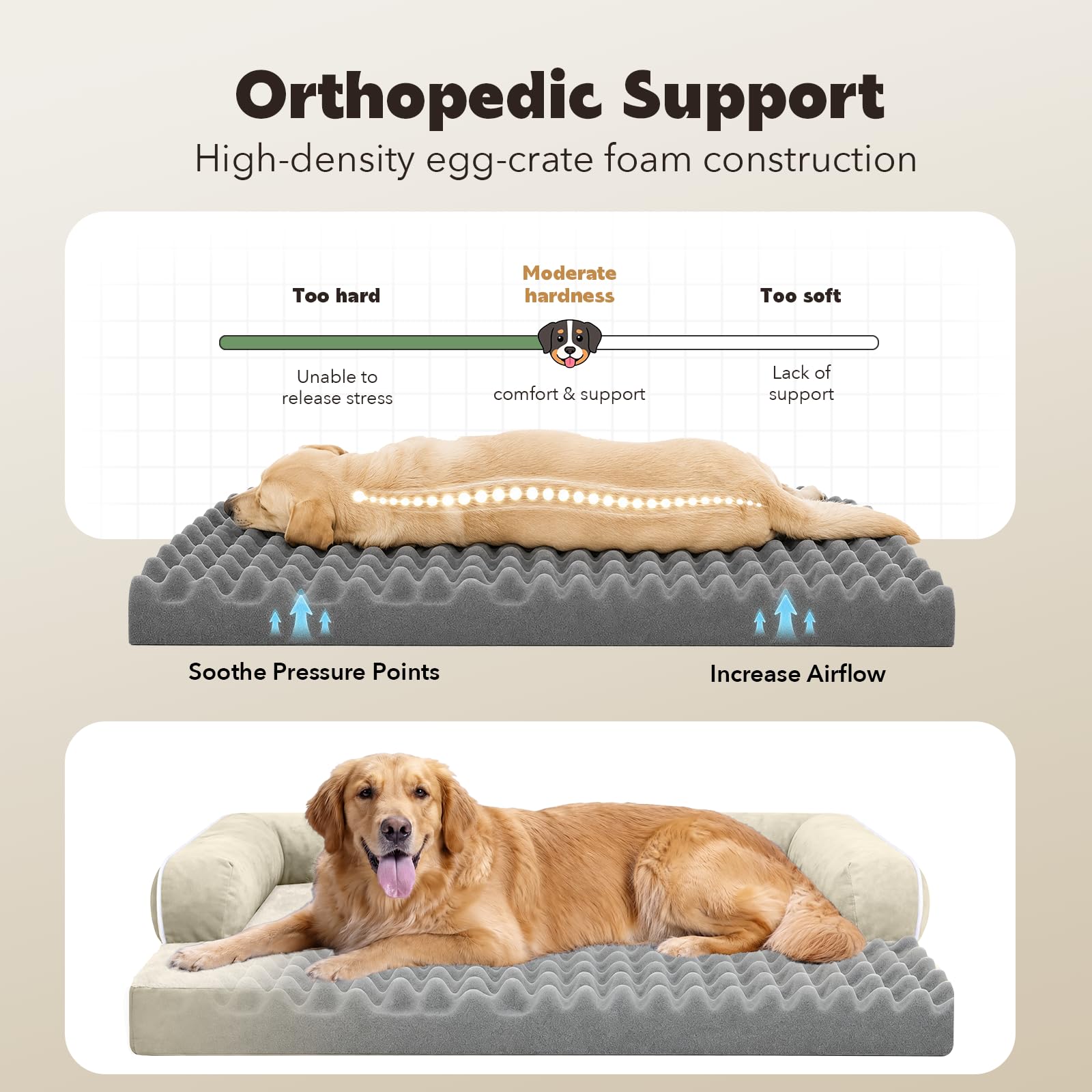MEKIY Orthopedic Waterproof Jumbo Dog Bed with Bolster for Extra Large Dogs