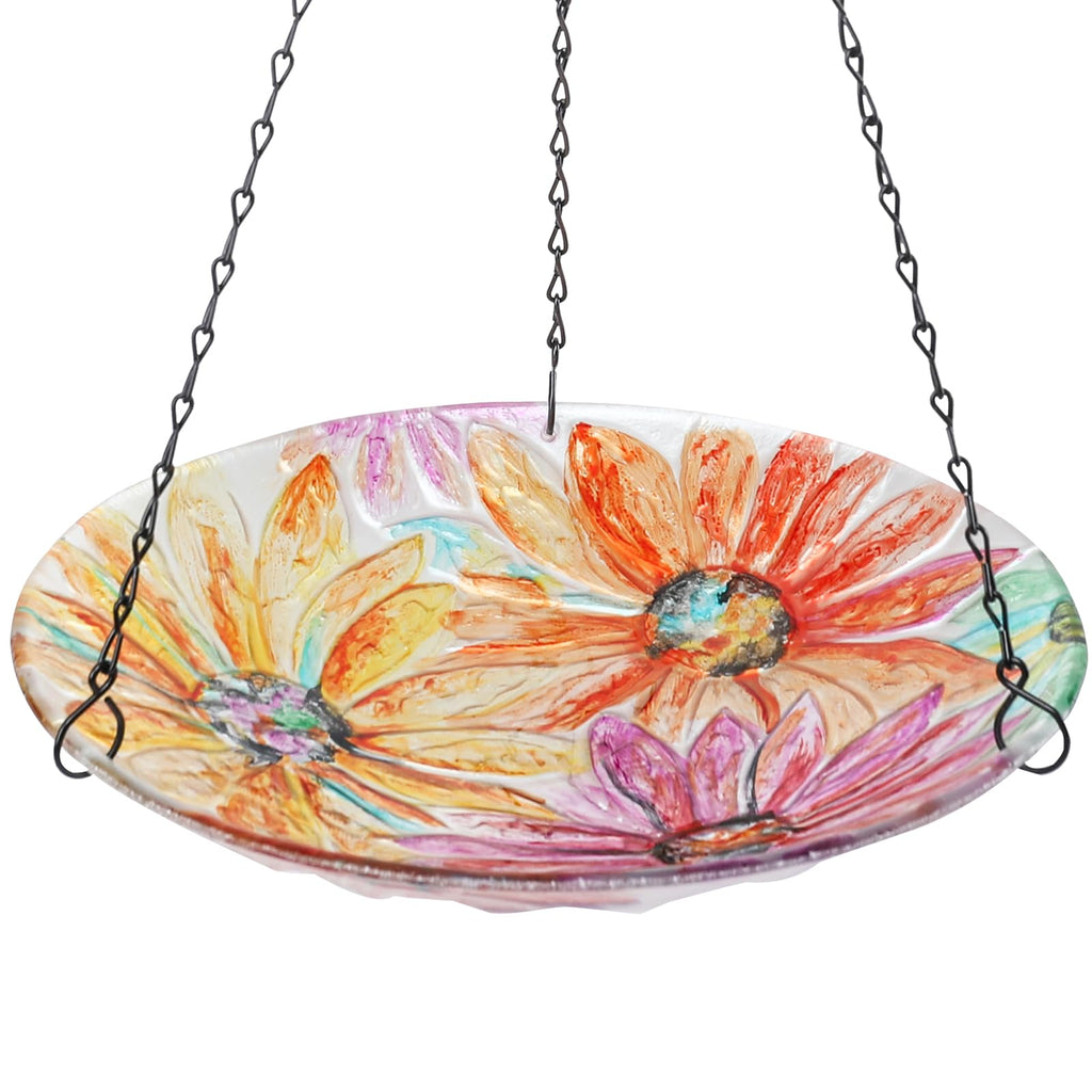 VCUTEKA Hanging Bird Bath Outdoor Glass Bird Baths Feeder for Garden Decor