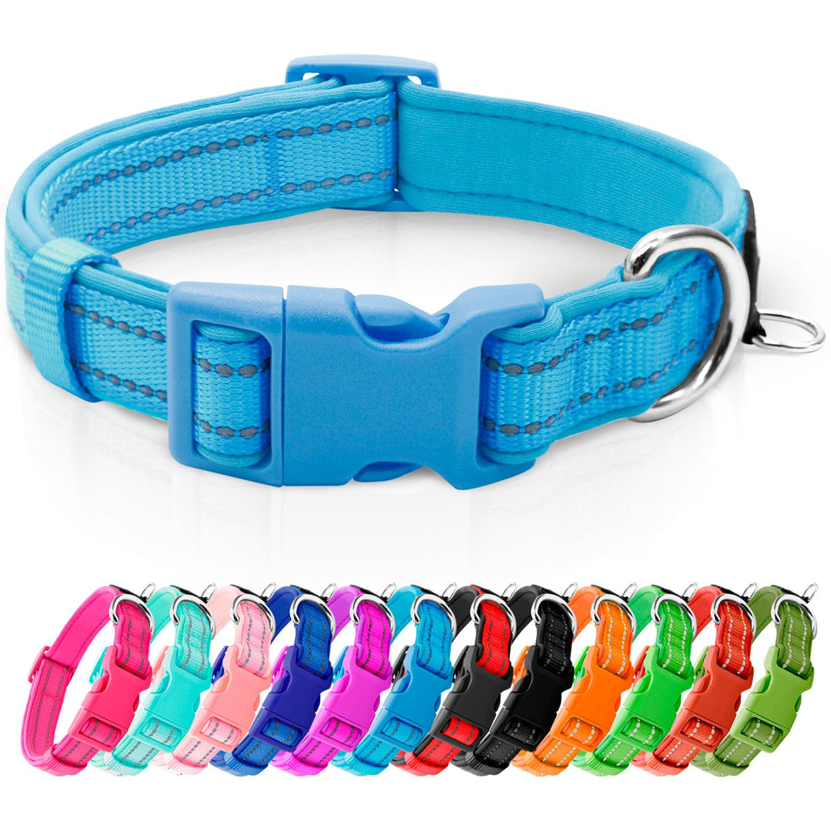 azuza Reflective Dog Collar, Neoprene Padded Puppy Collar, Hot Pink, XS