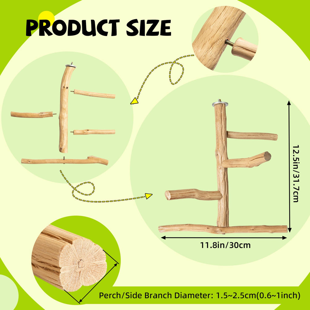 Pecirvoli Bird Perch for Top of Cage, Natural Wood Play Stand