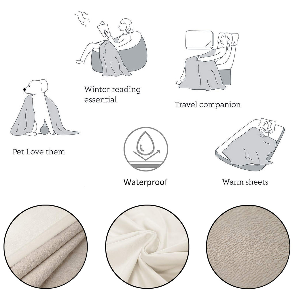 Ameritex Pet Bed Blanket Reversible 100% Waterproof Velvet Super Soft for Sofa and Bed (40x60 Inches, Cream+Beige)