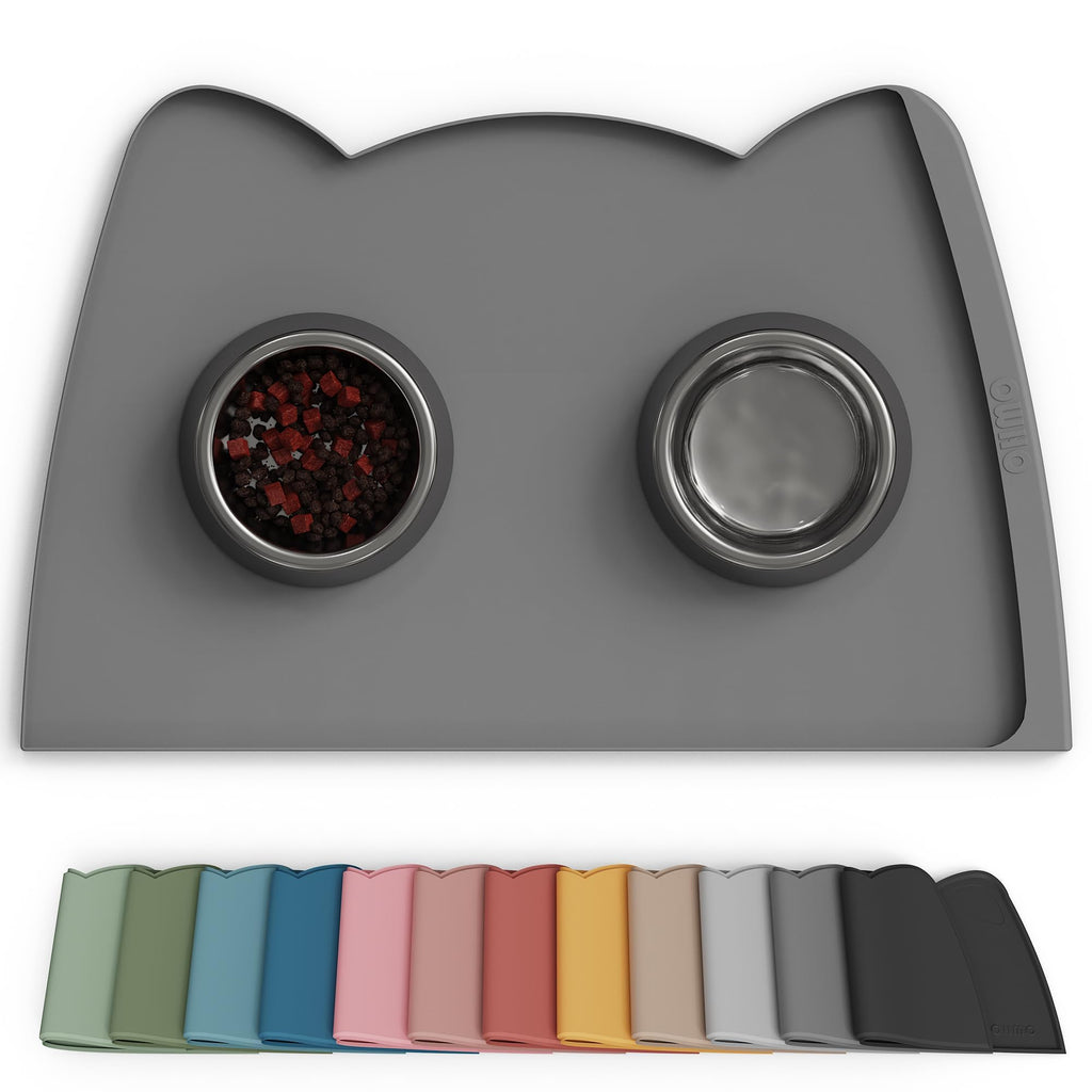 OHMO Large Dog Food Mat, Silicone Pet Feeding Mat, 24x15, Dark Grey