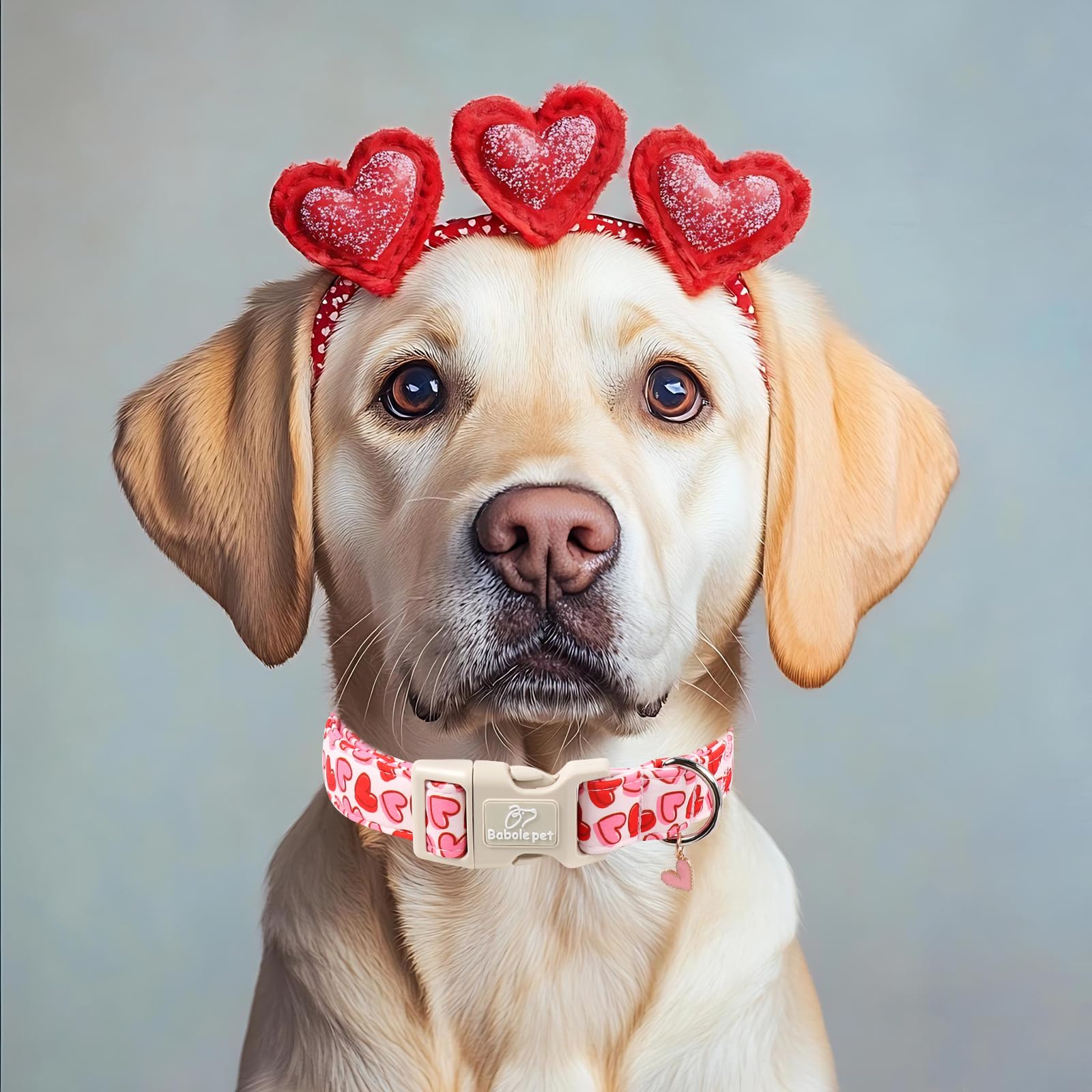 Babole Pet Valentines Dog Collar for Small Dogs - Pink Valentine Hearts Dog Collars, Girly Love Female Dogs Collars, Lightweight Adjustable Cute Puppy Collar with Quick-Release Buckle S