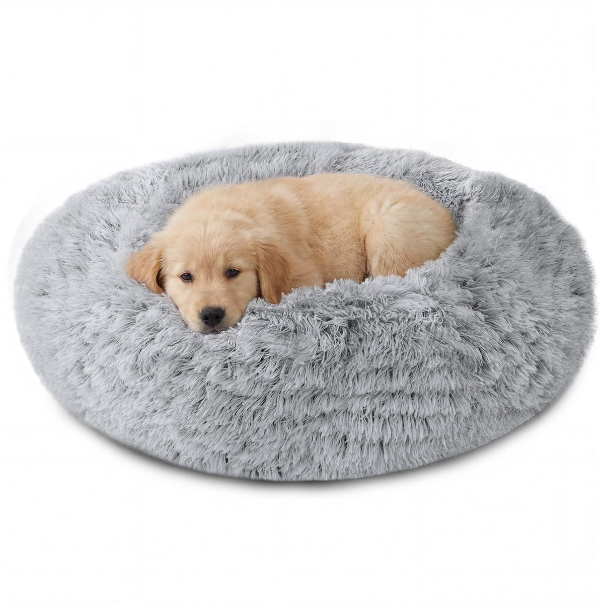 JOLLYVOGUE Calming Dog Bed for Small Dogs - 23 inches Donut Washable Small Dog Bed for Kittens & Puppies, Anti-Slip Round Fluffy Plush Faux Fur Cat Beds (Fits up to 25 lbs Pets, Purple)
