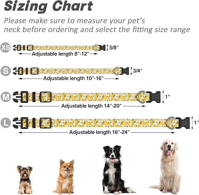 TMOODEL Reflective Dog Collar for Small Dogs, Cute Flower Theme Adjustable Heavy-Duty Nylon Puppy Collar for Boy and Girl Female, Soft Pet Accessories with Quick Release Buckle, Yellow