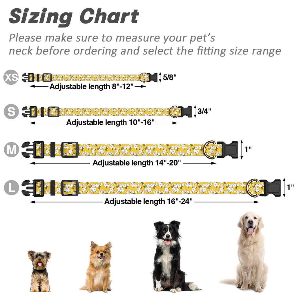 TMOODEL Reflective Adjustable Dog Collar for Medium Dogs, Yellow Flower, M