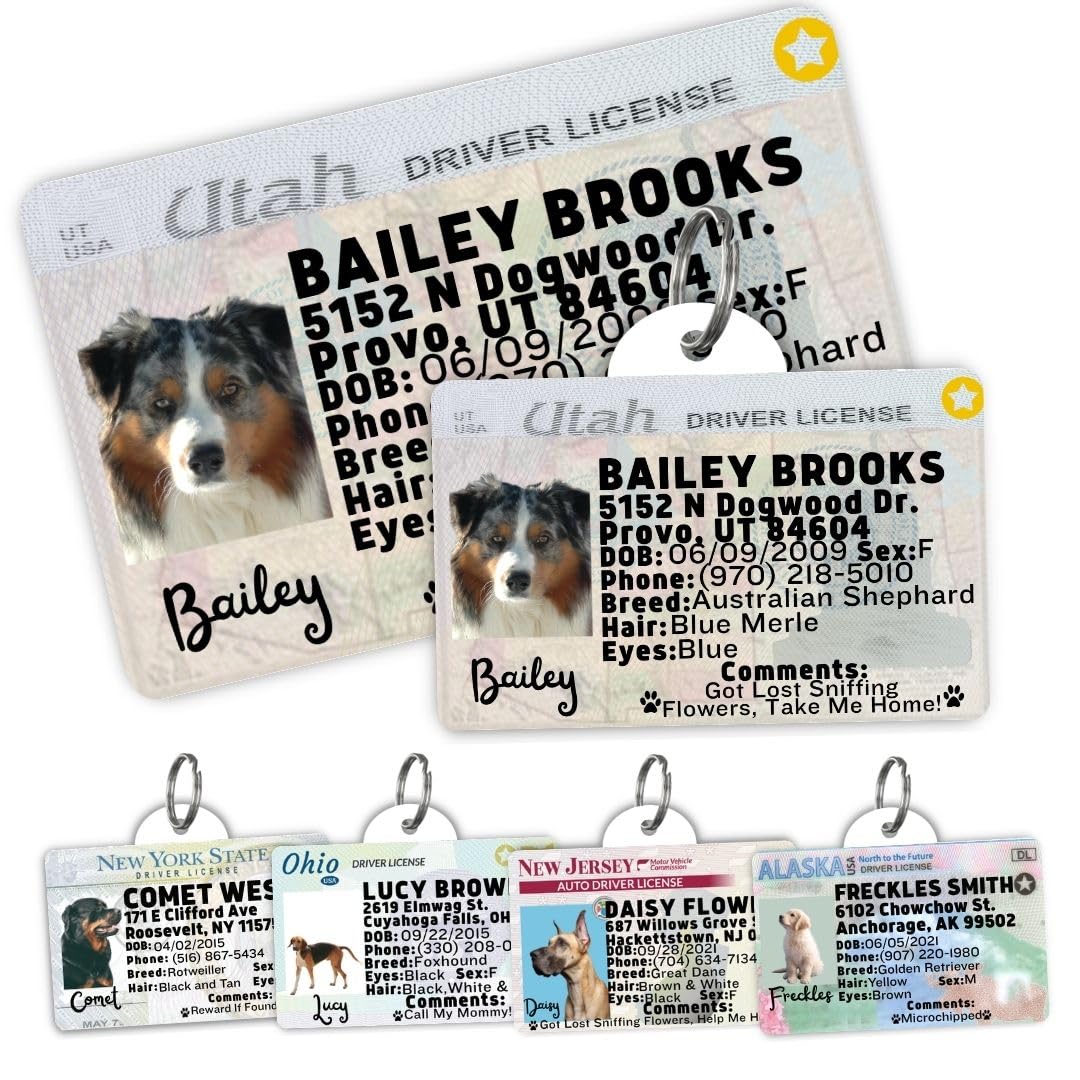 Dog Tags Personalized, Dog ID License Tag for Pets (Arizona, Wallet Card)