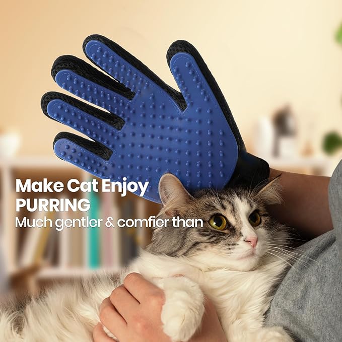 Pet Hair Removal Glove with 255 Silicone Tips for Dogs & Cats, Right Blue