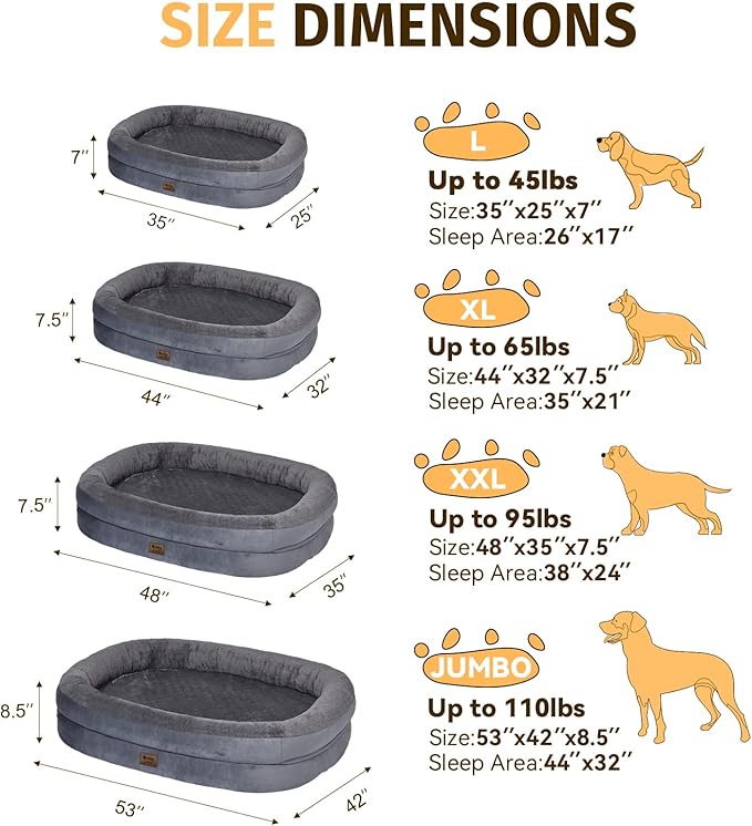 Orthopedic Waterproof Large Dog Bed: Memory Foam Washable Dog Bed with Bolsters - XXL Orthopedic Removable Cover for Medium Large Sized Pet - Non-Slip Bottom