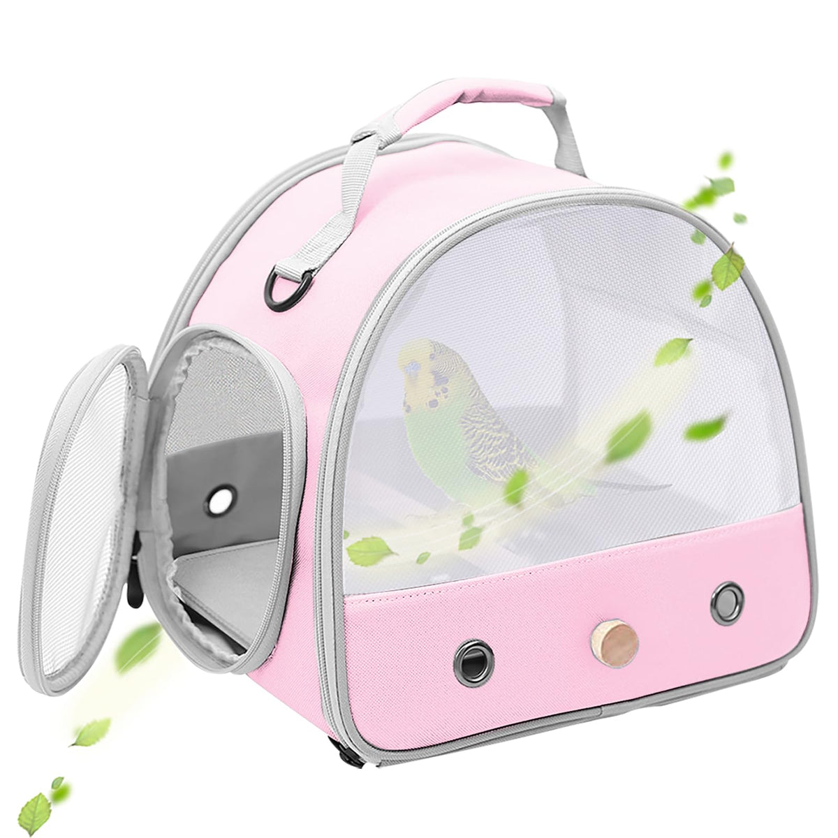 Bird Carrier, Portable Small Bird Parrot Parakeet Carrier with Standing Perch and Stainless Steel Tray, Side Access Window Collapsible (Black, Cylinder Design - Clear)